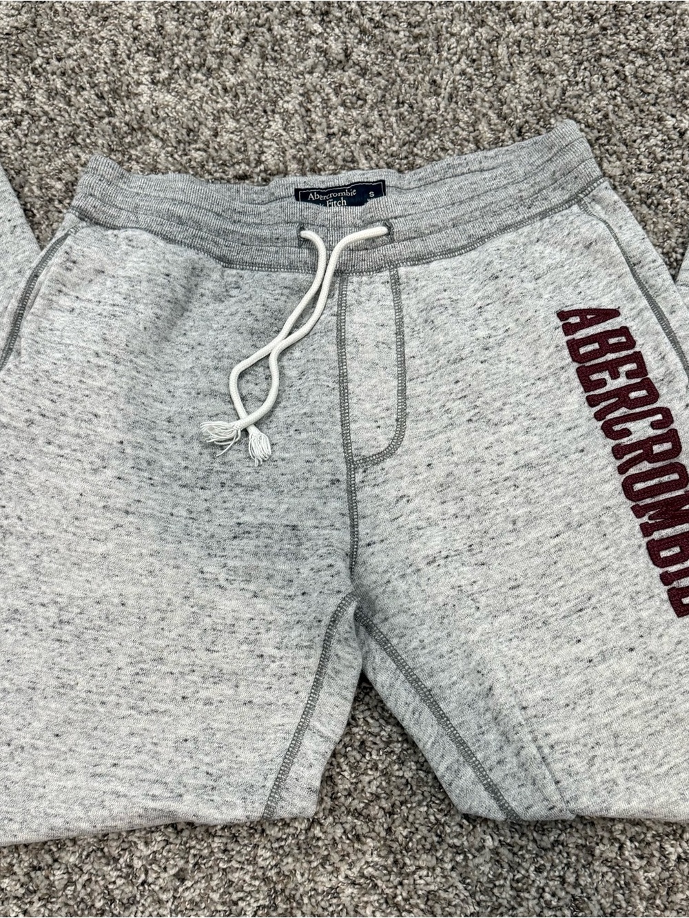 Abercrombie & Fitch Light Gray Kids Sweat Shorts with Maroon Logo